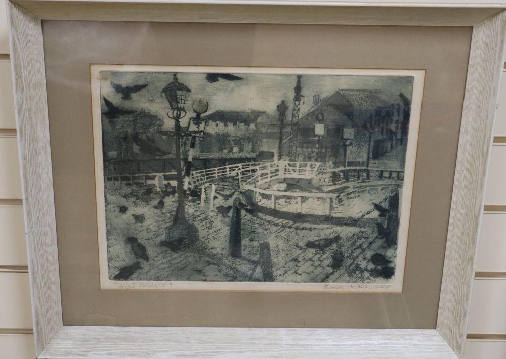 Thomas Walsh (1938-), aquatint, Canal Bridges, signed in pencil, 32 x 42cm